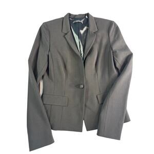 Tahari Black One Button Blazer Jacket Career Office Stretch Size 10 Black